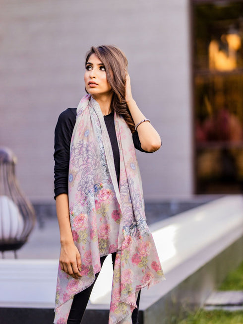 Women's Printed Aari Embroidery Wool Stole